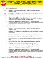 HIPCO VALVE MAINTENANCE INSTRUCTIONS